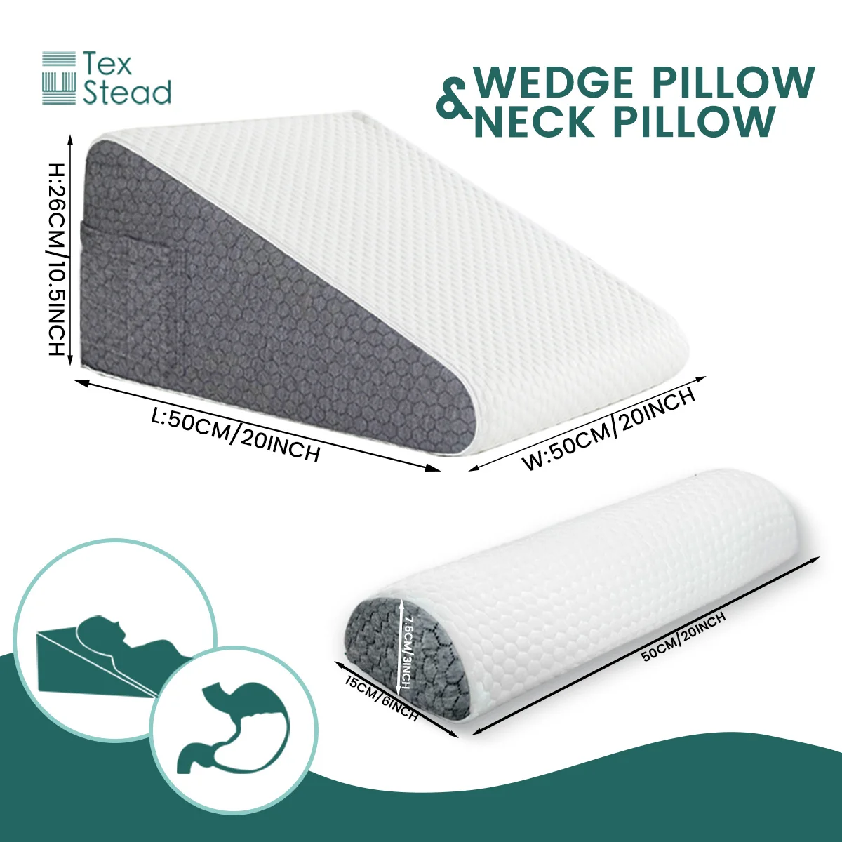 2 Pcs Memory Foam Bed Wedge Pillow/Neck Pillow For Back, Leg, And Knee – Triangle Pillow With Removable Cover 2 Pcs Memory Foam Bed Wedge Pillow/Neck Pillow For Back, Leg, And Knee – Triangle Pillow With Removable Cover