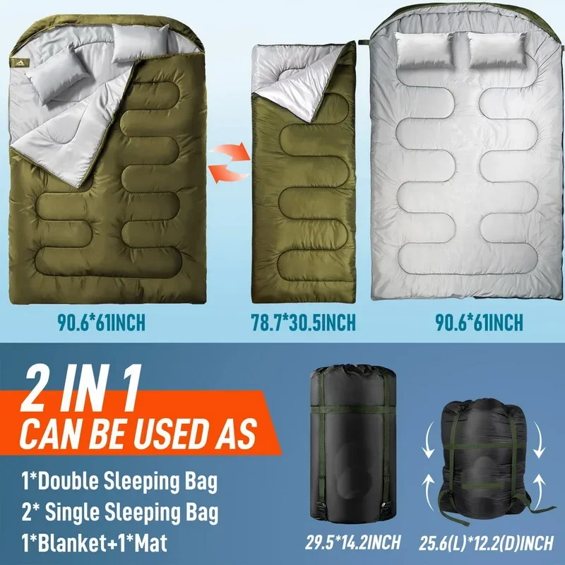 2 Person Sleeping Bag Double Sleeping Bag Size XL Hiking Backpacking and Cold Weather Portable Waterproof Camping 2 Person Sleeping Bag Double Sleeping Bag Size XL Hiking Backpacking and Cold Weather Portable Waterproof Camping