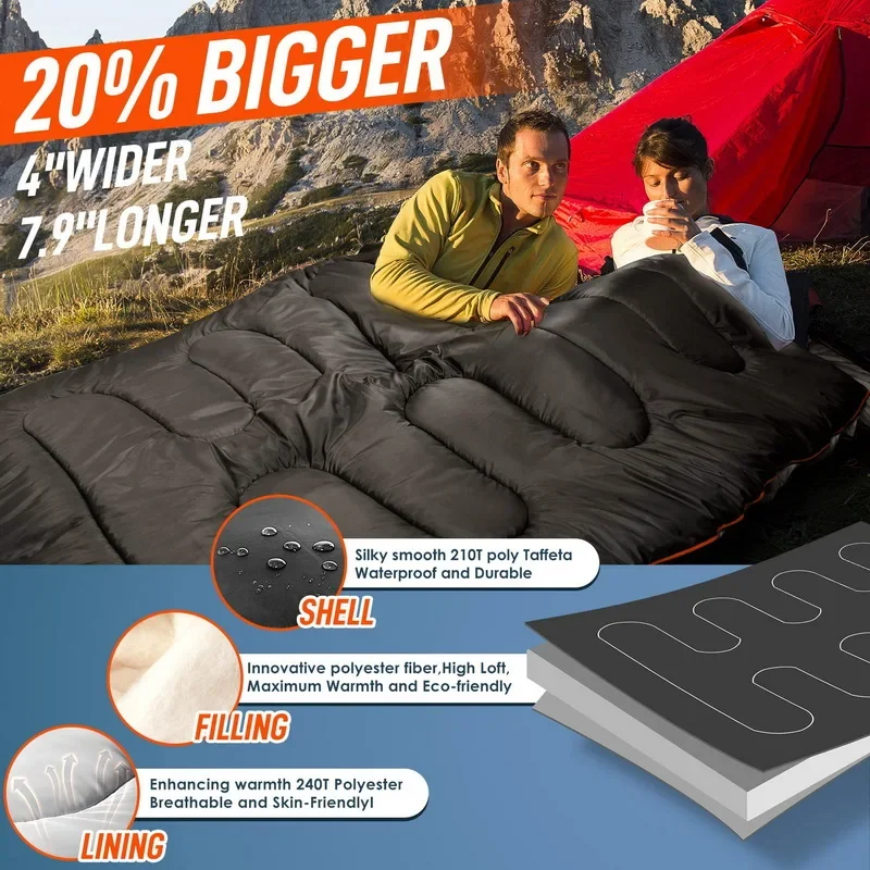 2 Person Sleeping Bag Double Sleeping Bag Size XL Hiking Backpacking and Cold Weather Portable Waterproof Camping 2 Person Sleeping Bag Double Sleeping Bag Size XL Hiking Backpacking and Cold Weather Portable Waterproof Camping