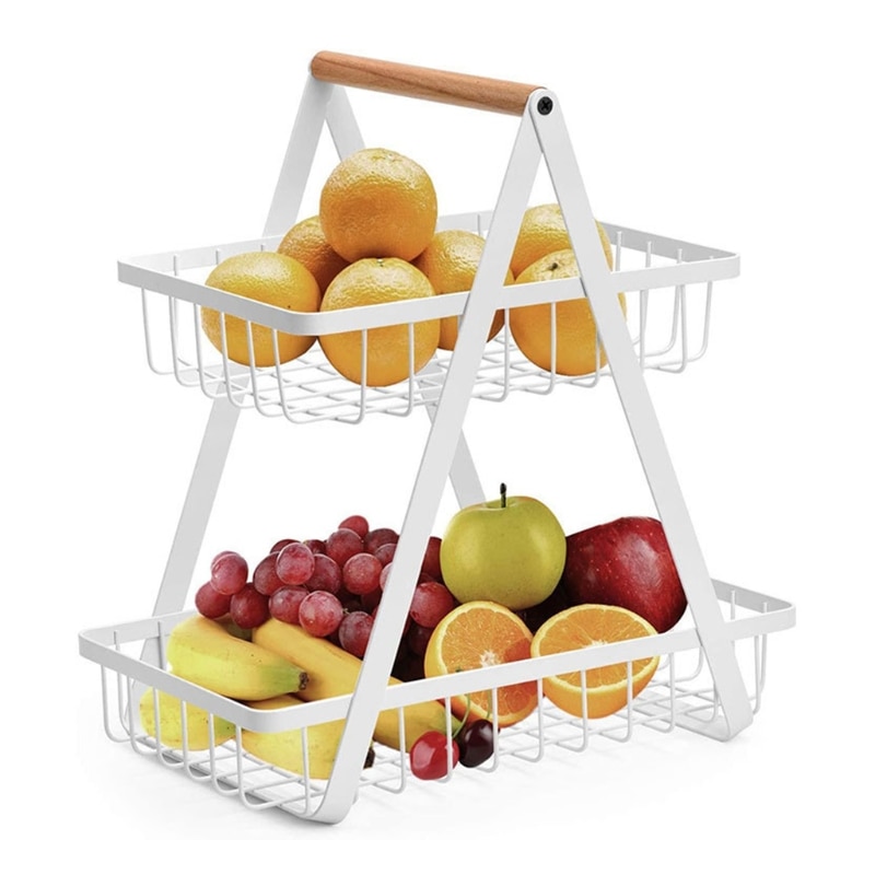 2 Tier Fruit Basket with Wooden Handle 2 Tier Fruit Basket with Wooden Handle