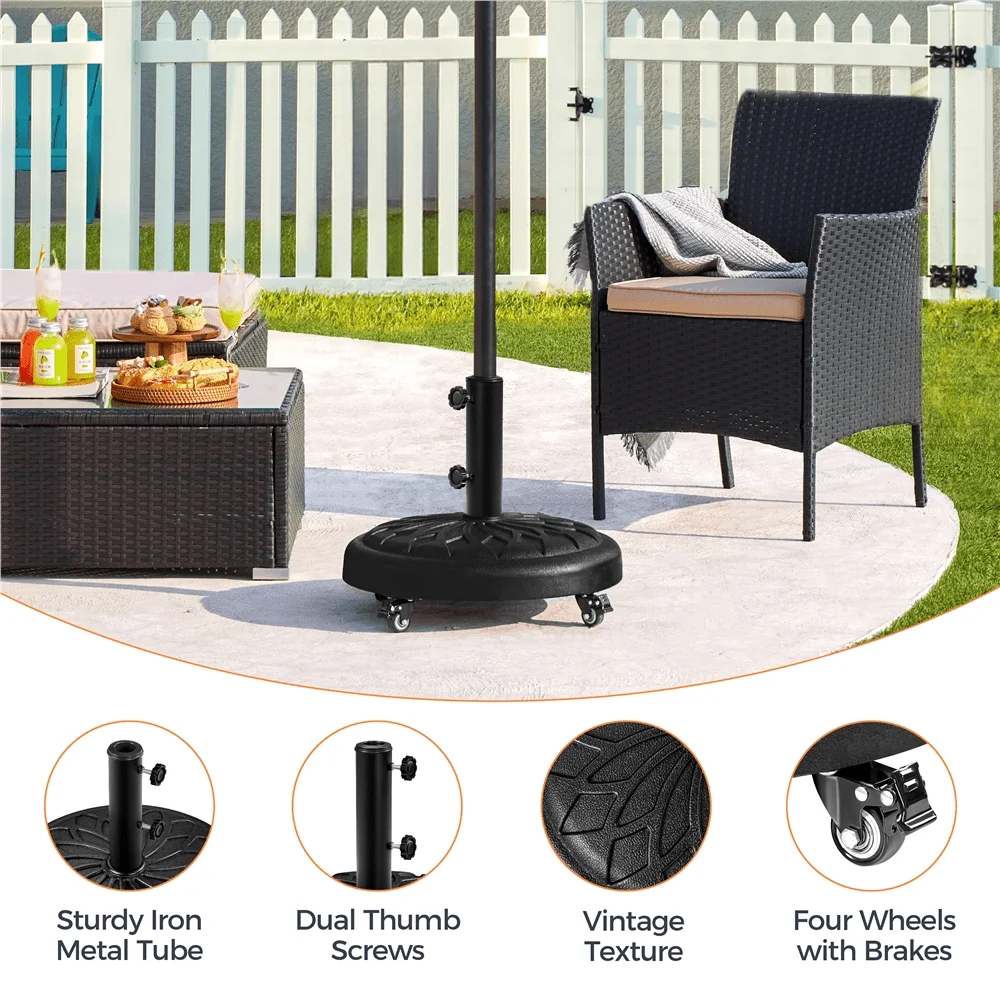 20″ Heavy Duty Patio Umbrella Base, Black Portable Stand with Castors for Outdoor Market Use