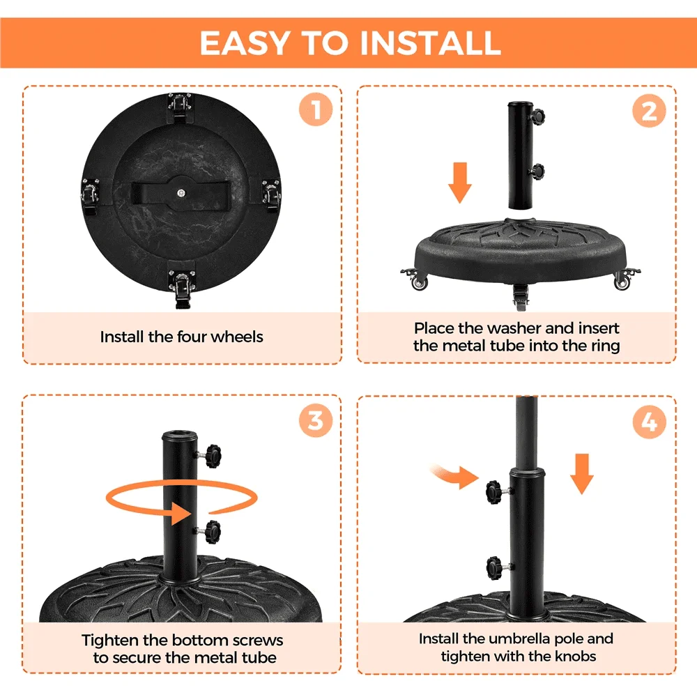 20″ Heavy Duty Patio Umbrella Base, Black Portable Stand with Castors for Outdoor Market Use