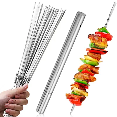 20 pcs Stainless Steel Metal Skewer Sticks with Storage Tube 20 pcs Stainless Steel Metal Skewer Sticks with Storage Tube
