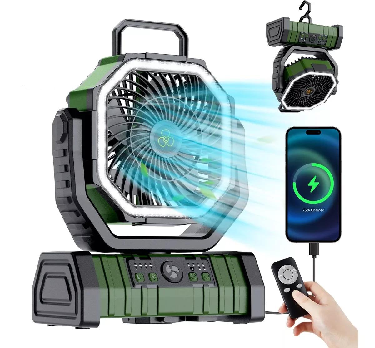 20000mAh High-Capacity Battery LED Light Camping Fan Movable Wireless Air Circulators Outdoor Ventilador with Hook