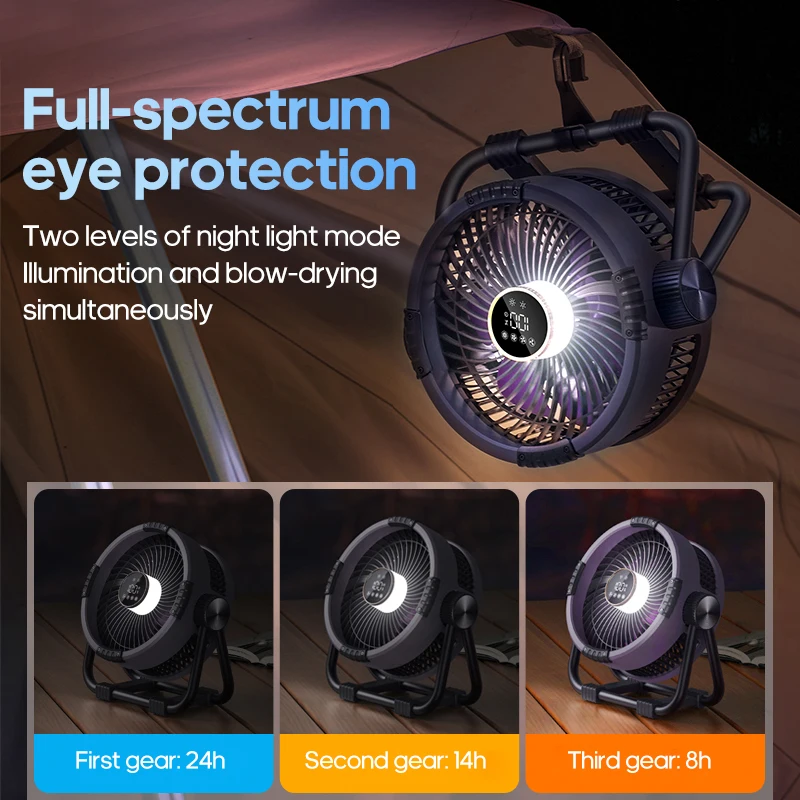 20000mAh Outdoor Camping Fan 6 in 1 Portable Rechargeable Wireless Tent Ceiling Fan with LED Light Camping Air