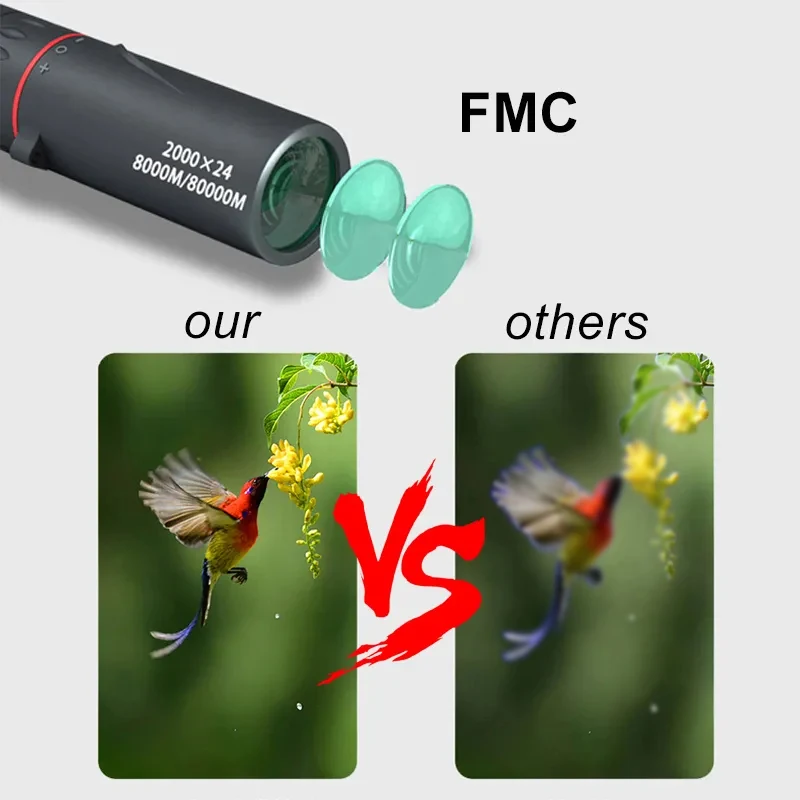 2000×24 HD Monocular Telescope Outdoor Mini Portable Zoom Telescope Phone Telescope Travel Hiking Camping Birdwatching