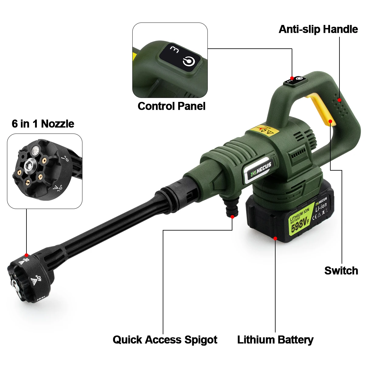 200Bar 3 Gears Digital Display Brushless Electric High Pressure Washer 6 IN 1 Car Washing Gun Water Gun for Makita 18V