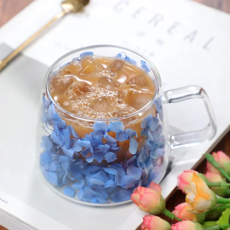 200ML Coffee Cup with Handle Double Wall Dry Flowers Style Transparent Glass Heat Insulation High Temperature Juice