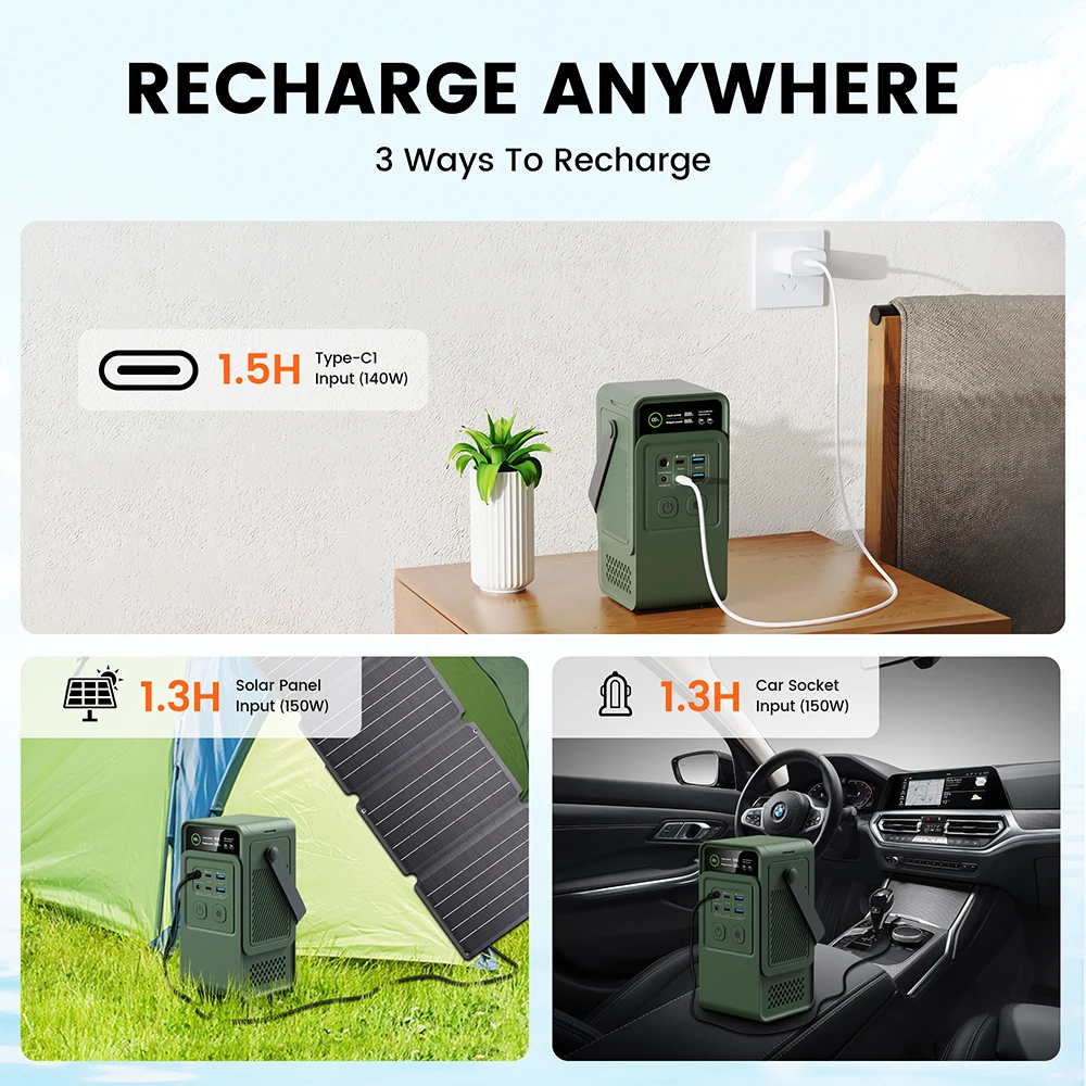 200W Power Bank 192Wh Lifepo4 Battery 60000mAh Solar Generator for Camping Portable Power Station LED Light