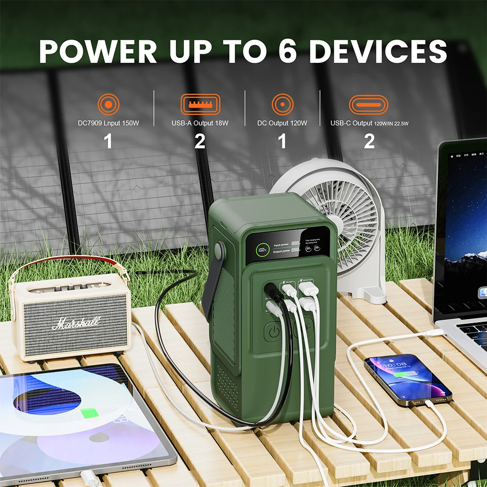 200W Power Bank 192Wh Lifepo4 Battery 60000mAh Solar Generator for Camping Portable Power Station LED Light