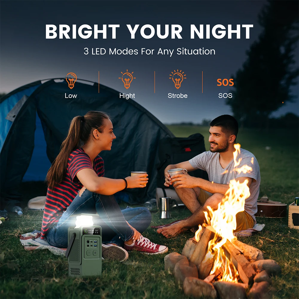 200W Power Bank 192Wh Lifepo4 Battery 60000mAh Solar Generator for Camping Portable Power Station LED Light