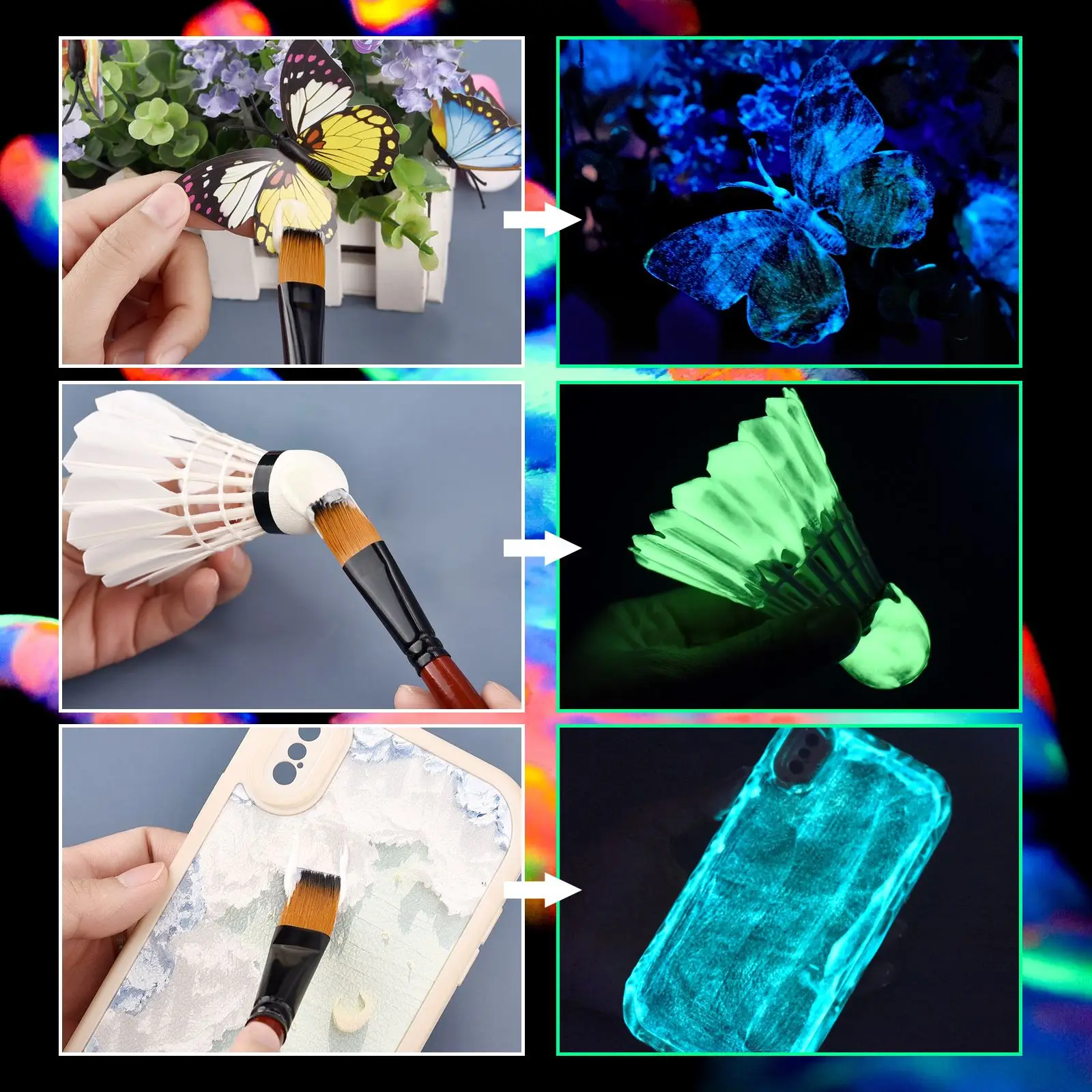 20g Super Bright Luminous Epoxy Resin Pigment Glow In The Dark Liquid Colorant Body Art UV Body Paint Set Each
