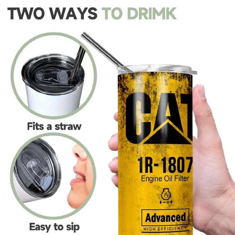 20oz Engine Oil Filter Double Insulated Traveling Cup With Lid and Straw Caterpillar Cat Grunge Oil Hot Cold Drink 20oz Engine Oil Filter Double Insulated Traveling Cup With Lid and Straw Caterpillar Cat Grunge Oil Hot Cold Drink