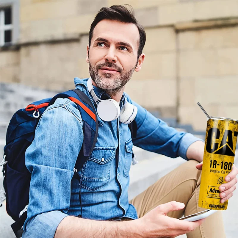20oz Engine Oil Filter Double Insulated Traveling Cup With Lid and Straw Caterpillar Cat Grunge Oil Hot Cold Drink 20oz Engine Oil Filter Double Insulated Traveling Cup With Lid and Straw Caterpillar Cat Grunge Oil Hot Cold Drink