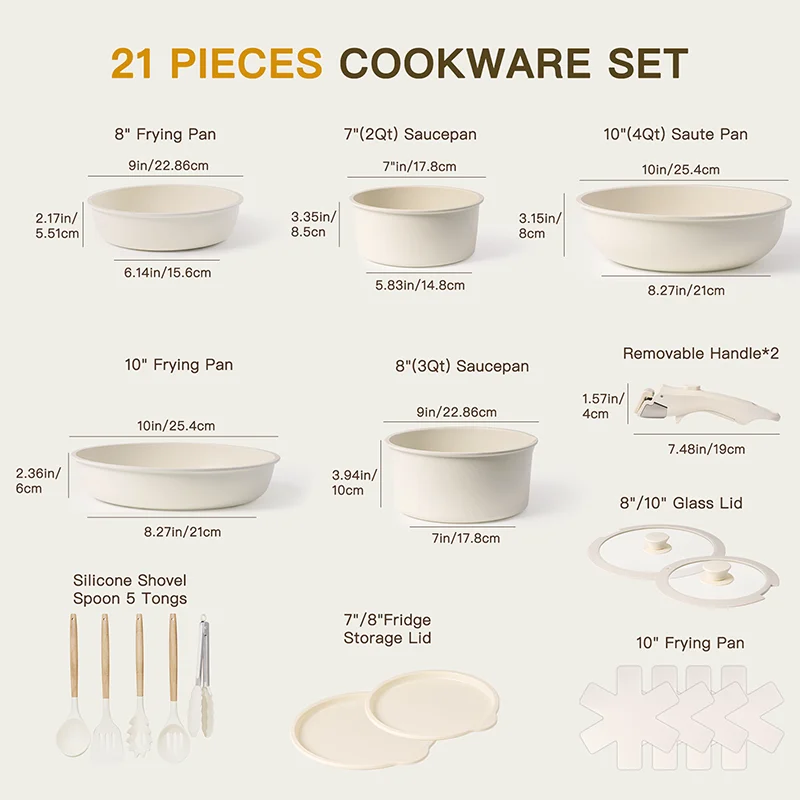 21 Piece Pots and Pans Set Non-Stick, Astercook Ceramic Cookware Set with Sensor Handles, Milky white 21 Piece Pots and Pans Set Non-Stick, Astercook Ceramic Cookware Set with Sensor Handles, Milky white