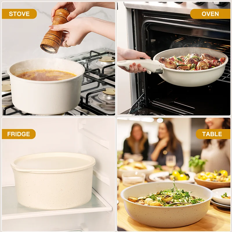 21 Piece Pots and Pans Set Non-Stick, Astercook Ceramic Cookware Set with Sensor Handles, Milky white 21 Piece Pots and Pans Set Non-Stick, Astercook Ceramic Cookware Set with Sensor Handles, Milky white