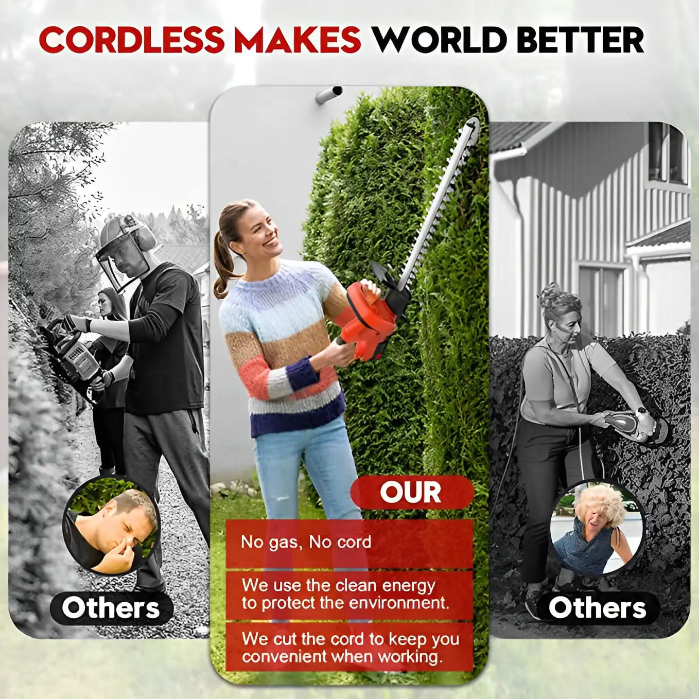 21V Cordless Hedge Trimmer 22 Inch Electric Hedge Trimmer with 3.0Ah Battery and Charger with Dual Action Blade 3/5″ 21V Cordless Hedge Trimmer 22 Inch Electric Hedge Trimmer with 3.0Ah Battery and Charger with Dual Action Blade 3/5″
