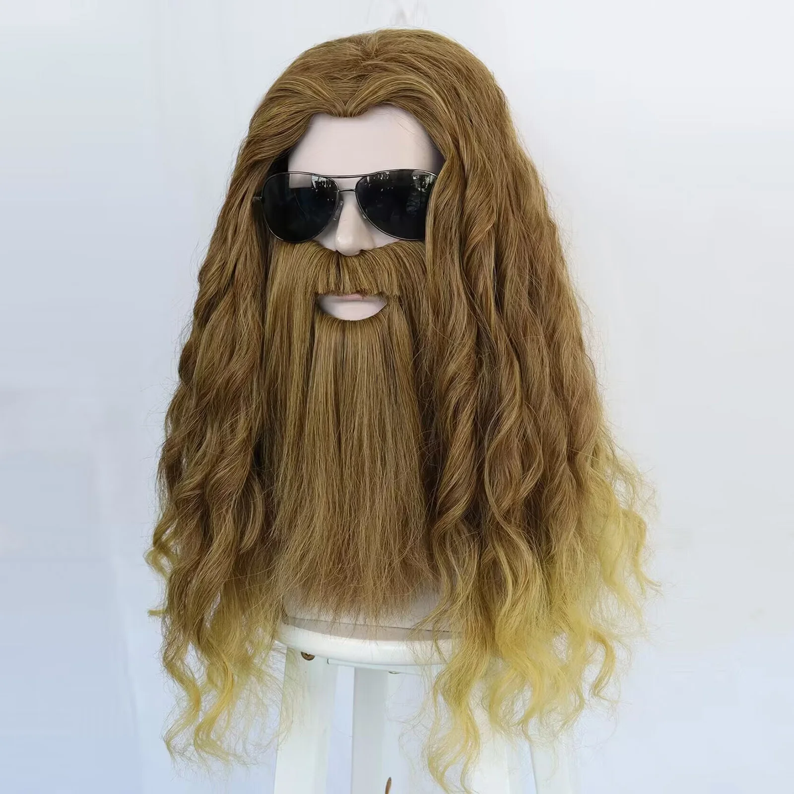22 Inch Camel Synthetic Hair Wavy Long Thor Odinson Cosplay Wig for Halloween Thanksgiving Day Christmas School