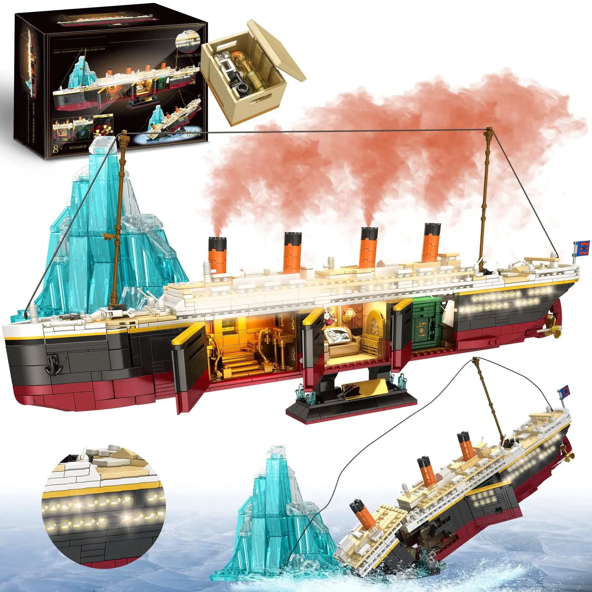 2288PCS Titanic Model Creative Luxury Cruise Ship Set City Boat Building Blocks with Lights Bricks Toys for Children