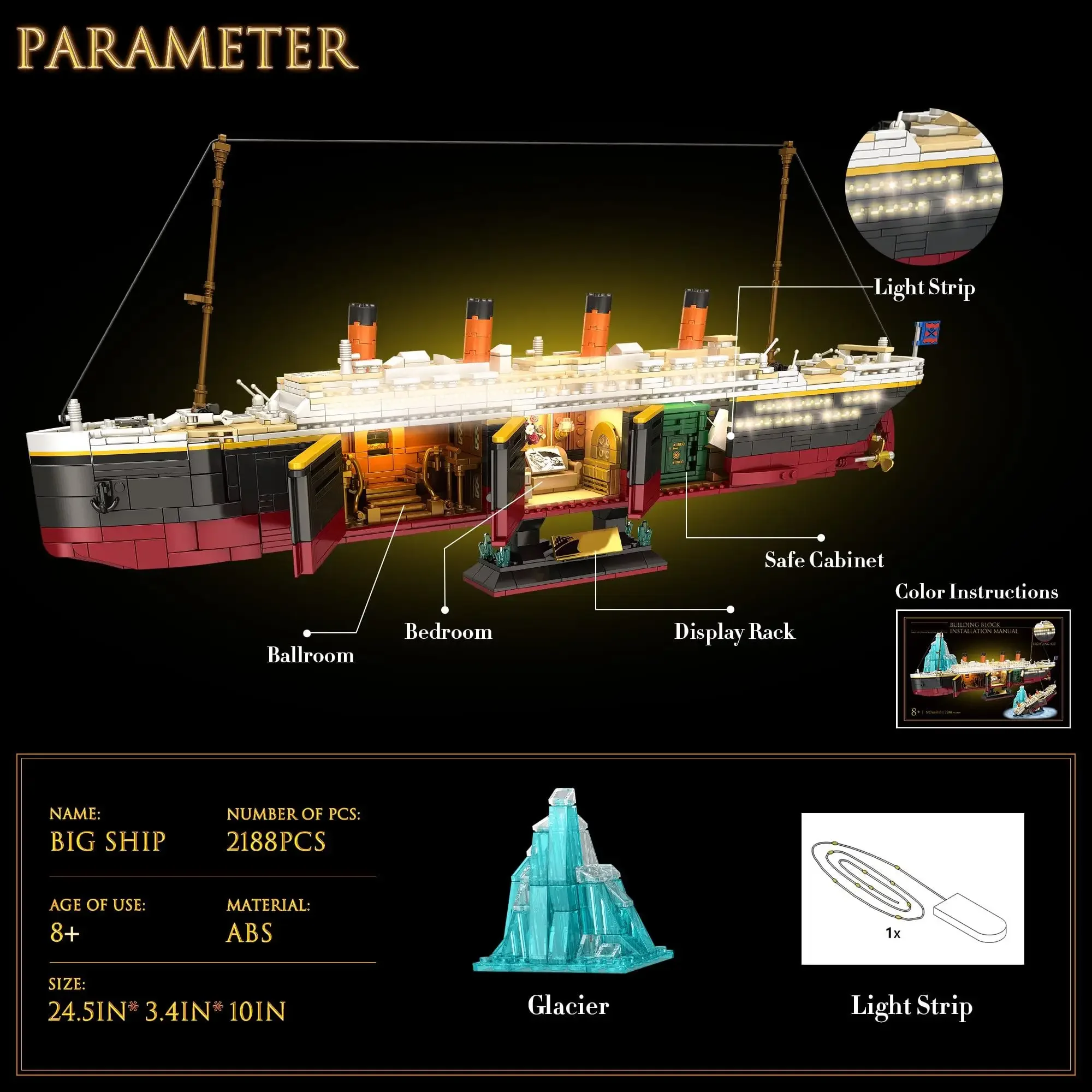 2288PCS Titanic Model Creative Luxury Cruise Ship Set City Boat Building Blocks with Lights Bricks Toys for Children