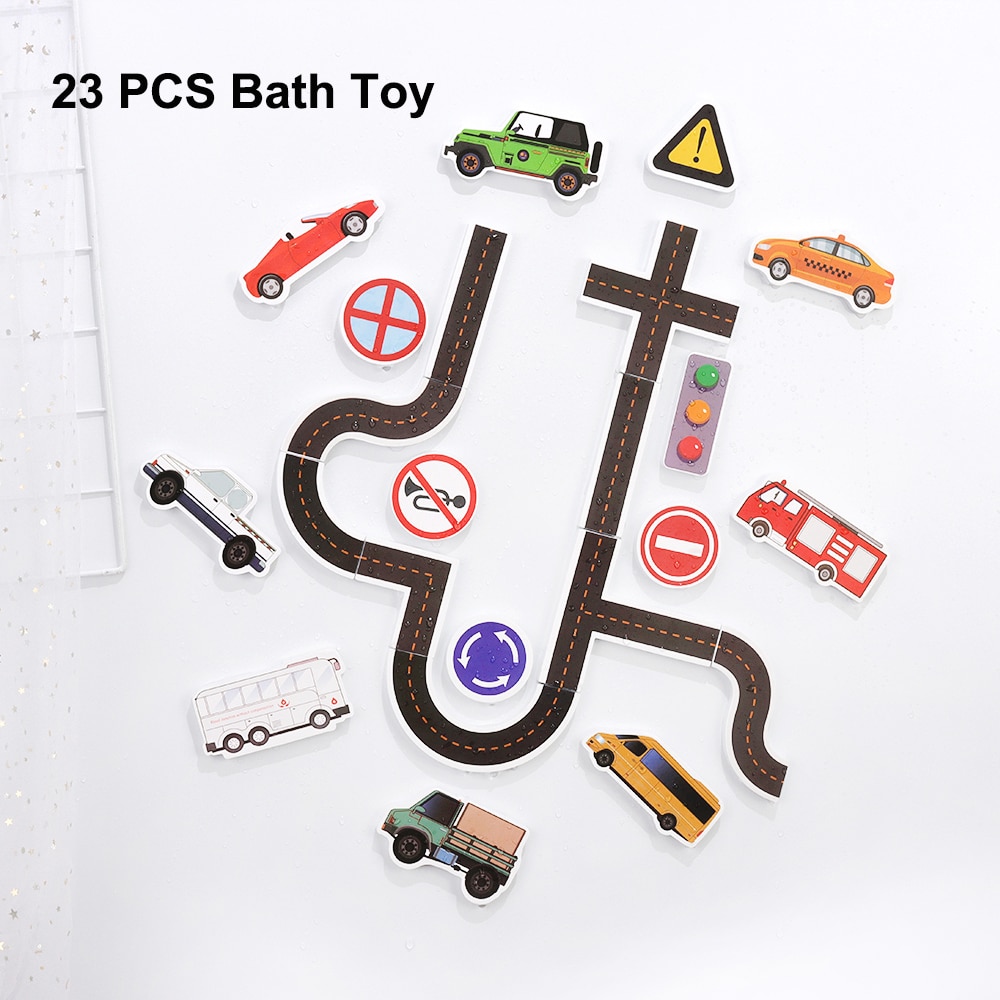 23 Pieces Children Kids Baby Bath Water Toy Sticky Wall City Traffic Car Road Rail Puzzle 23 Pieces Children Kids Baby Bath Water Toy Sticky Wall City Traffic Car Road Rail Puzzle