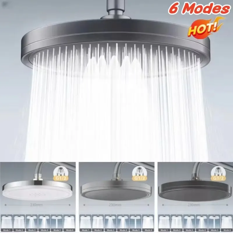 230mm Big Panel Showerhead 6 Mode Supercharge Rainfall Shower Head High Pressure Top Rain Shower Faucet Bathroom 230mm Big Panel Showerhead 6 Mode Supercharge Rainfall Shower Head High Pressure Top Rain Shower Faucet Bathroom