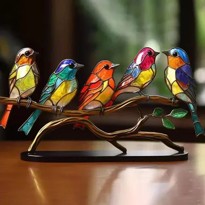 2/3/5 Multicolor Birds Stained 2D Acrylic Birds on Branch Desktop Ornaments Double Sided Multicolor Style Craft Statue 2/3/5 Multicolor Birds Stained 2D Acrylic Birds on Branch Desktop Ornaments Double Sided Multicolor Style Craft Statue