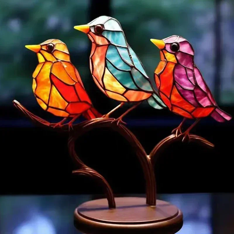 2/3/5 Multicolor Birds Stained 2D Acrylic Birds on Branch Desktop Ornaments Double Sided Multicolor Style Craft Statue 2/3/5 Multicolor Birds Stained 2D Acrylic Birds on Branch Desktop Ornaments Double Sided Multicolor Style Craft Statue