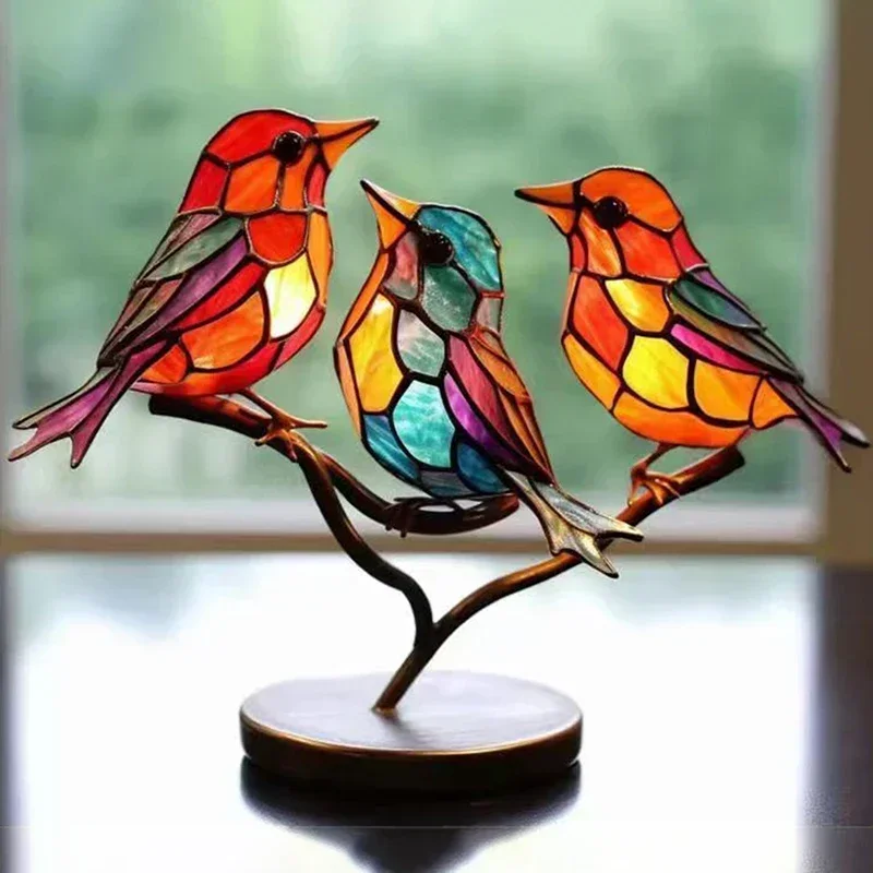 2/3/5 Multicolor Birds Stained 2D Acrylic Birds on Branch Desktop Ornaments Double Sided Multicolor Style Craft Statue 2/3/5 Multicolor Birds Stained 2D Acrylic Birds on Branch Desktop Ornaments Double Sided Multicolor Style Craft Statue