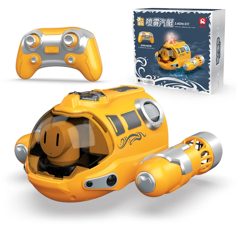 2.4GHz Remote Control Motorboat Waterproof Spray Swimming Pool Bathing RC Steamboat Toys For Boys And Girls Children's