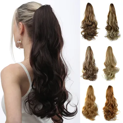24inch Synthetic Multicolor Horsetail Extensions Very Long And Fluffy Wavy Heat Resistant For Women's Curling Pieces