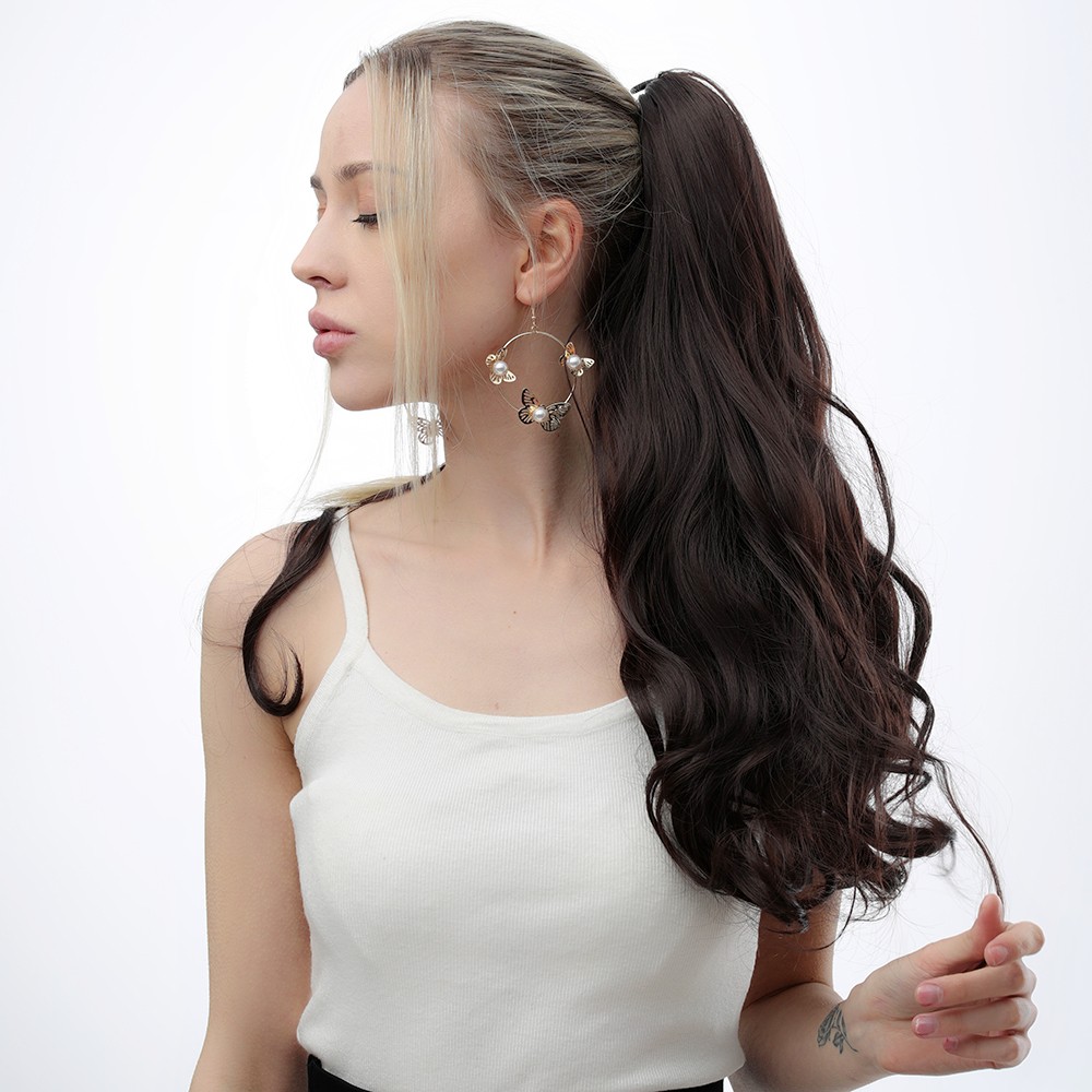24inch Synthetic Multicolor Horsetail Extensions Very Long And Fluffy Wavy Heat Resistant For Women's Curling Pieces
