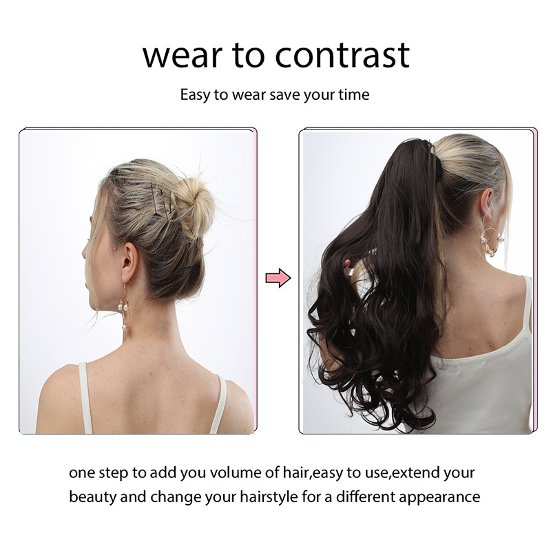 24inch Synthetic Multicolor Horsetail Extensions Very Long And Fluffy Wavy Heat Resistant For Women's Curling Pieces