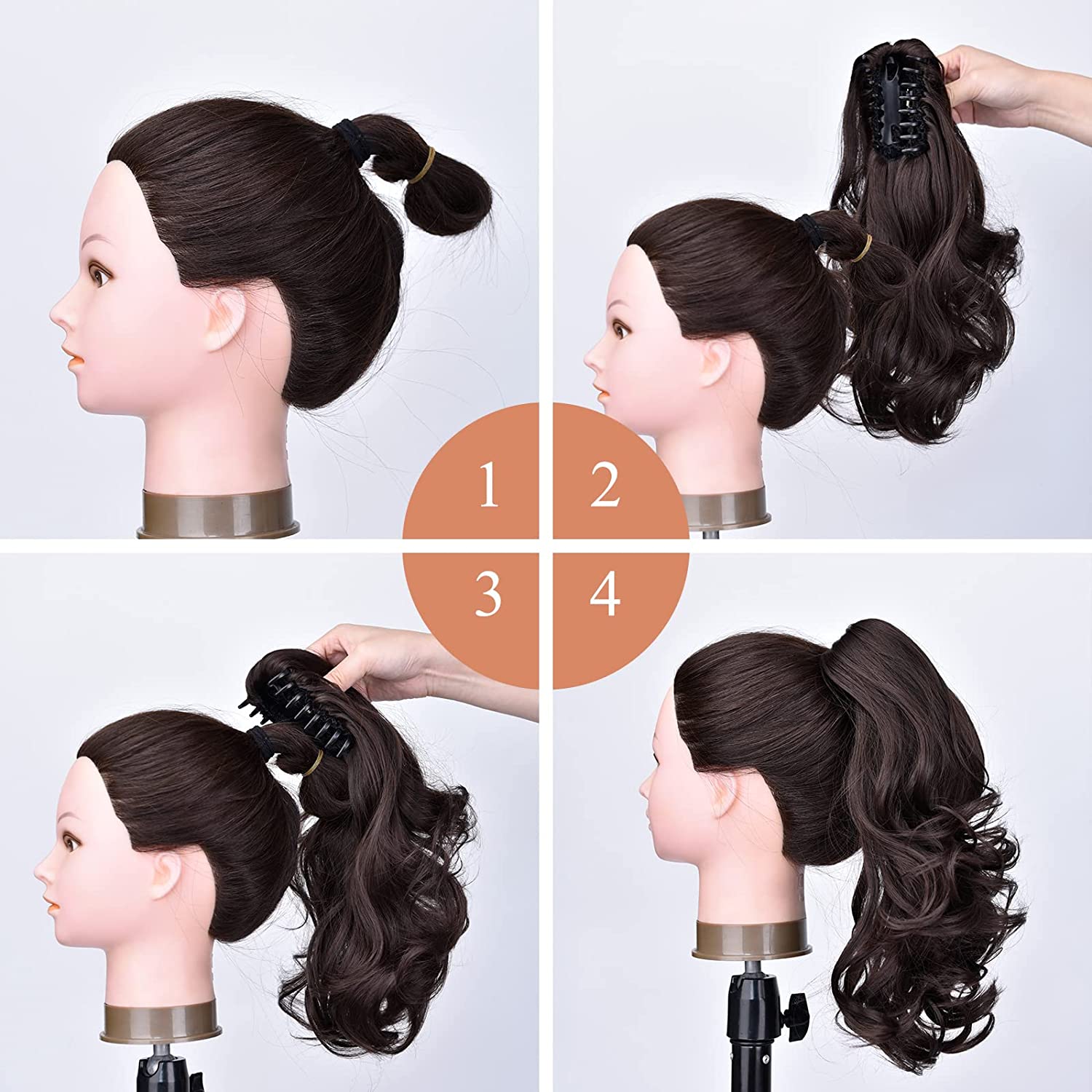 24inch Synthetic Multicolor Horsetail Extensions Very Long And Fluffy Wavy Heat Resistant For Women's Curling Pieces