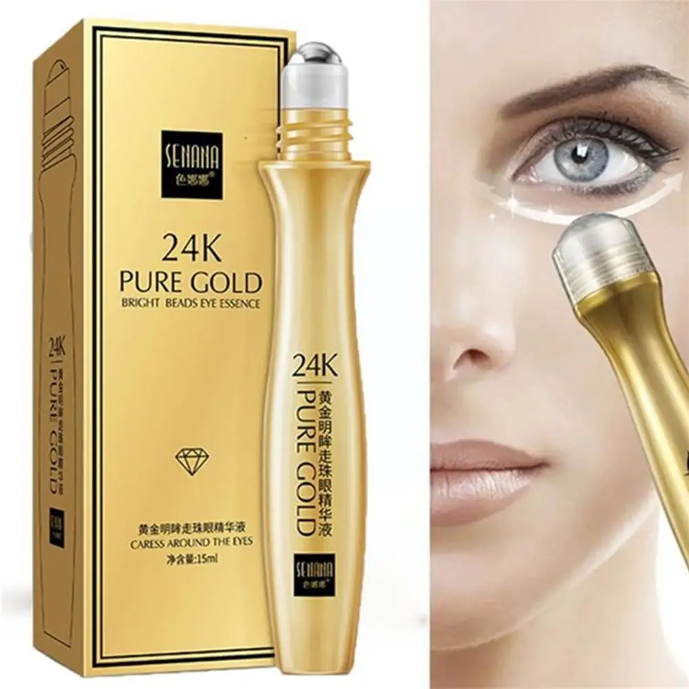 24K Gold Bright Eye Roller Eye Cream Hydrating Moisturizing Eye Serum Eye Care Dark Circles Removal Anti Eye Bags 15ml