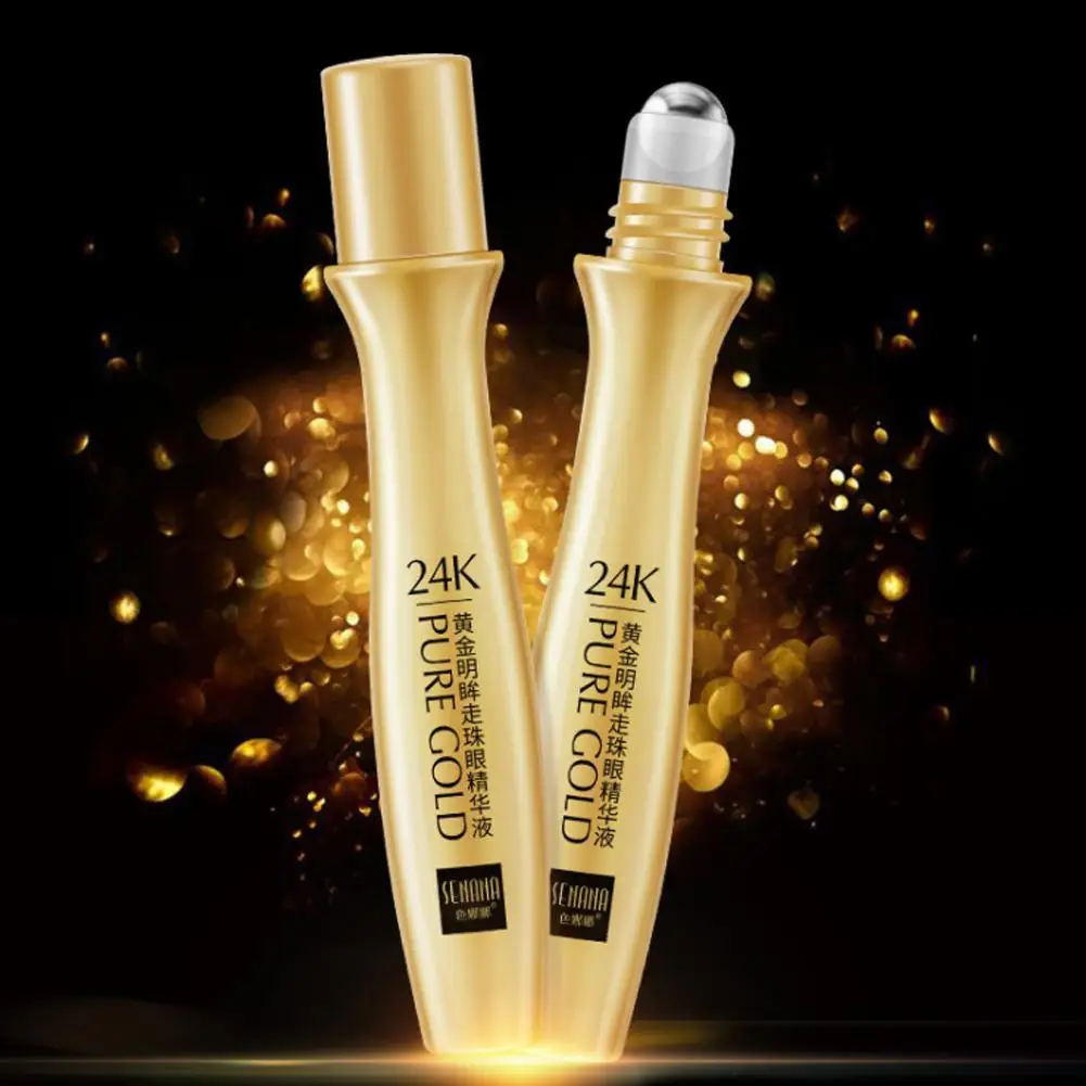 24K Gold Bright Eye Roller Eye Cream Hydrating Moisturizing Eye Serum Eye Care Dark Circles Removal Anti Eye Bags 15ml