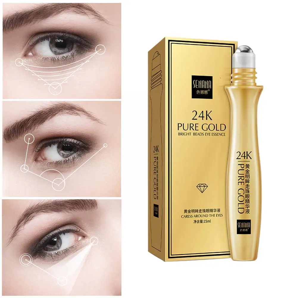 24K Gold Bright Eye Roller Eye Cream Hydrating Moisturizing Eye Serum Eye Care Dark Circles Removal Anti Eye Bags 15ml