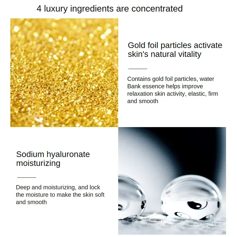 24K Gold Hyaluronic Acid Nicotinamide Face Essence Replenishment Moisturize Shrink Pore Brighten Skin Care Firming