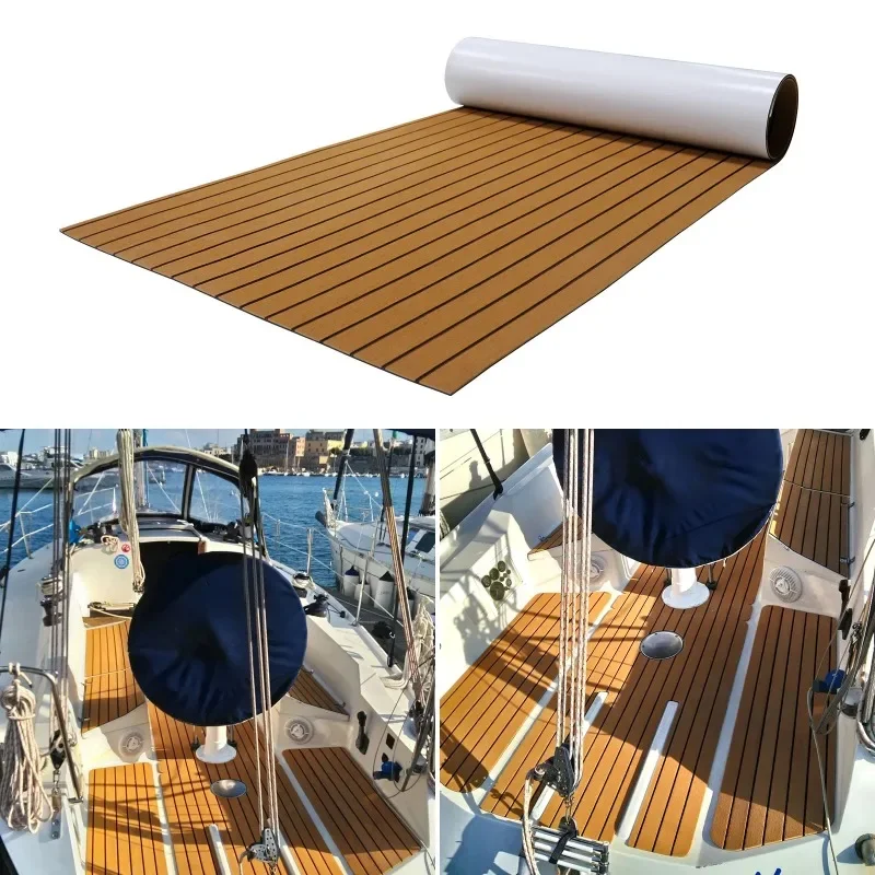 2.4m Self-Adhesive EVA Foam Boat Marine Flooring Faux Teak Decking Sheet Striped Yacht Mat 8 Styles Brown Gray Gold