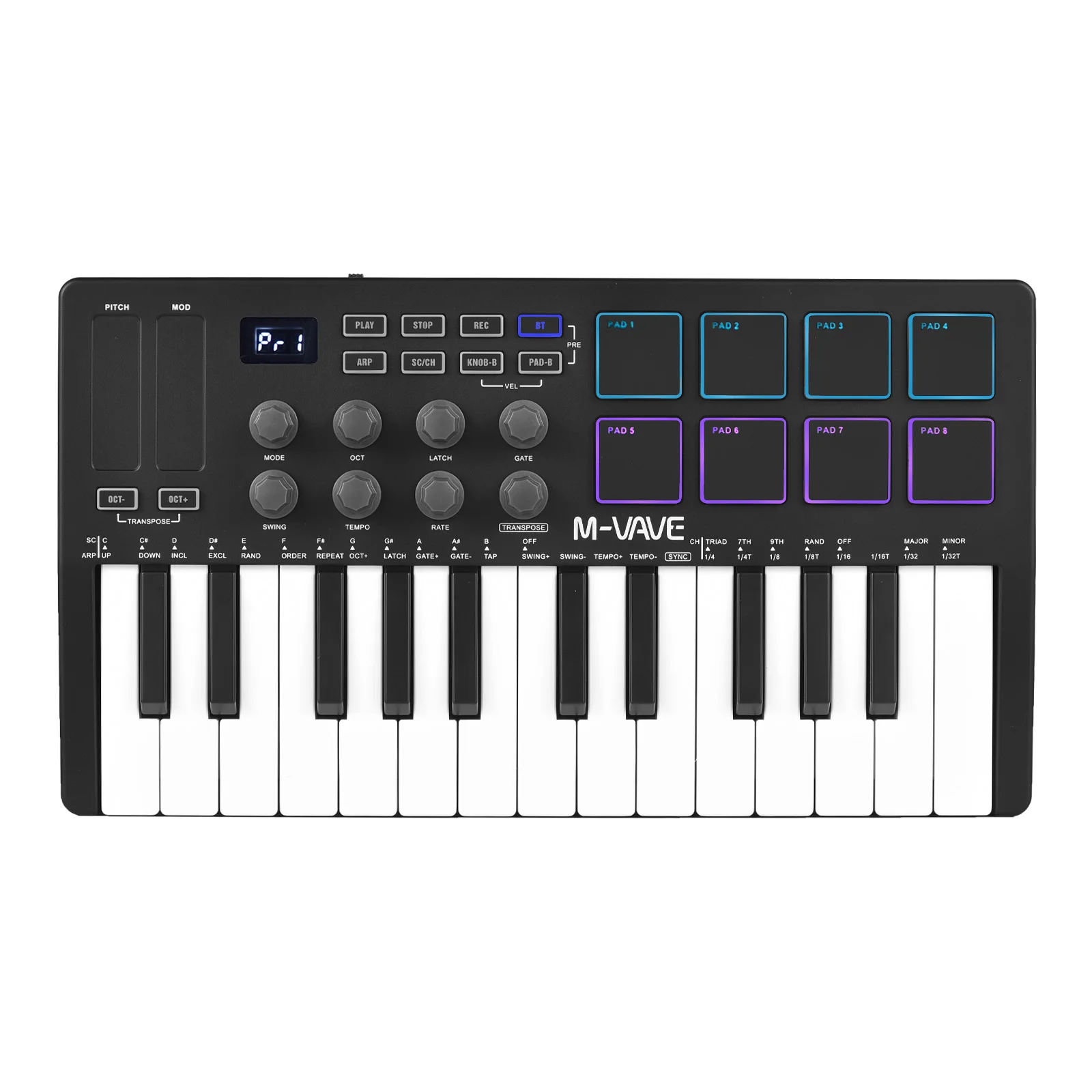 25-Key MIDI Control Keyboard Mini Portable USB with 25 Velocity Sensitive Keys 8 RGB Backlit Pads 8 Knobs MIDI Keyboard 25-Key MIDI Control Keyboard Mini Portable USB with 25 Velocity Sensitive Keys 8 RGB Backlit Pads 8 Knobs MIDI Keyboard