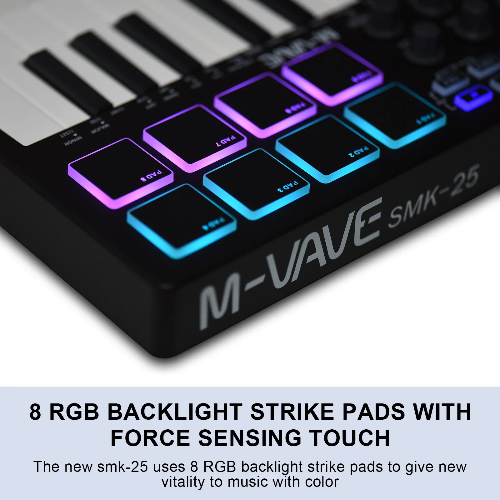25-Key MIDI Control Keyboard Mini Portable USB with 25 Velocity Sensitive Keys 8 RGB Backlit Pads 8 Knobs MIDI Keyboard 25-Key MIDI Control Keyboard Mini Portable USB with 25 Velocity Sensitive Keys 8 RGB Backlit Pads 8 Knobs MIDI Keyboard