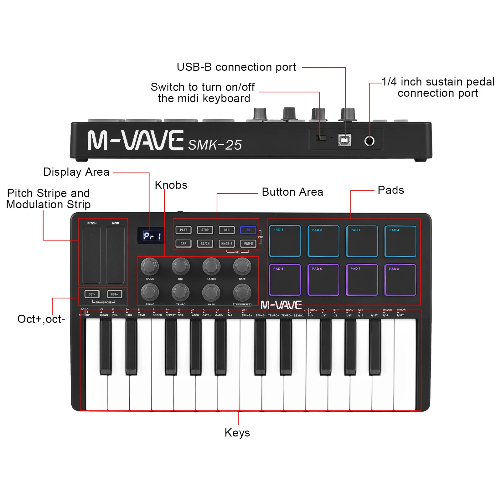 25-Key MIDI Control Keyboard Mini Portable USB with 25 Velocity Sensitive Keys 8 RGB Backlit Pads 8 Knobs MIDI Keyboard 25-Key MIDI Control Keyboard Mini Portable USB with 25 Velocity Sensitive Keys 8 RGB Backlit Pads 8 Knobs MIDI Keyboard