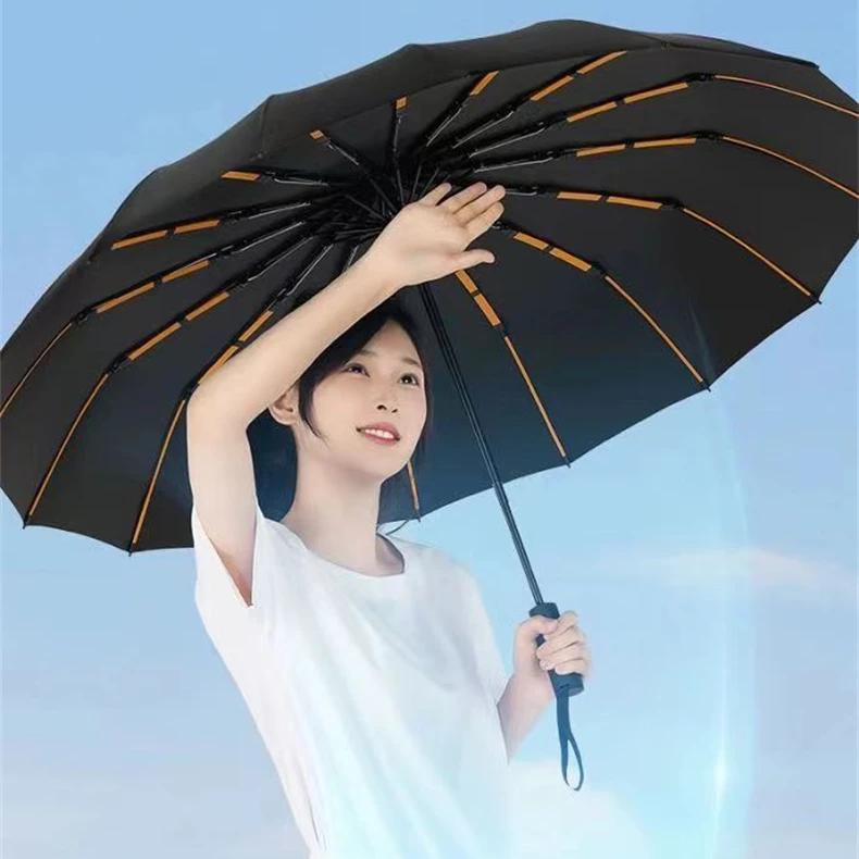 256 Bones Super Windproof Rain Umbrella Large Size Full Automatic Men Business Umbrellas Three Fold UV Protection Lady
