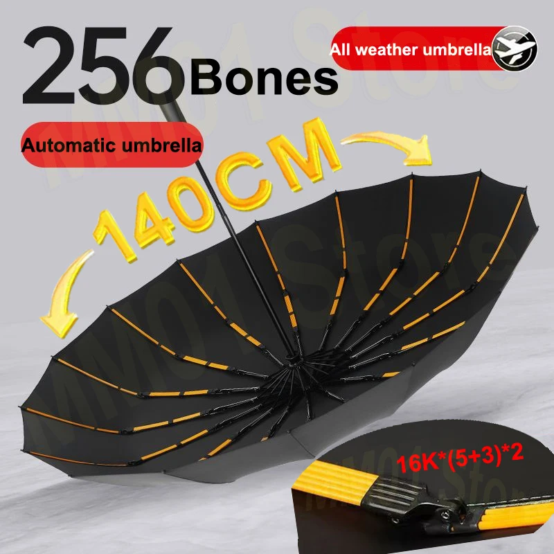 256 Bones Super Windproof Rain Umbrella Large Size Full Automatic Men Business Umbrellas Three Fold UV Protection Lady 256 Bones Super Windproof Rain Umbrella Large Size Full Automatic Men Business Umbrellas Three Fold UV Protection Lady