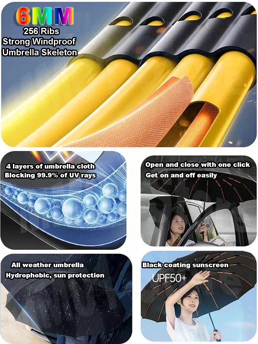 256 Bones Super Windproof Rain Umbrella Large Size Full Automatic Men Business Umbrellas Three Fold UV Protection Lady 256 Bones Super Windproof Rain Umbrella Large Size Full Automatic Men Business Umbrellas Three Fold UV Protection Lady