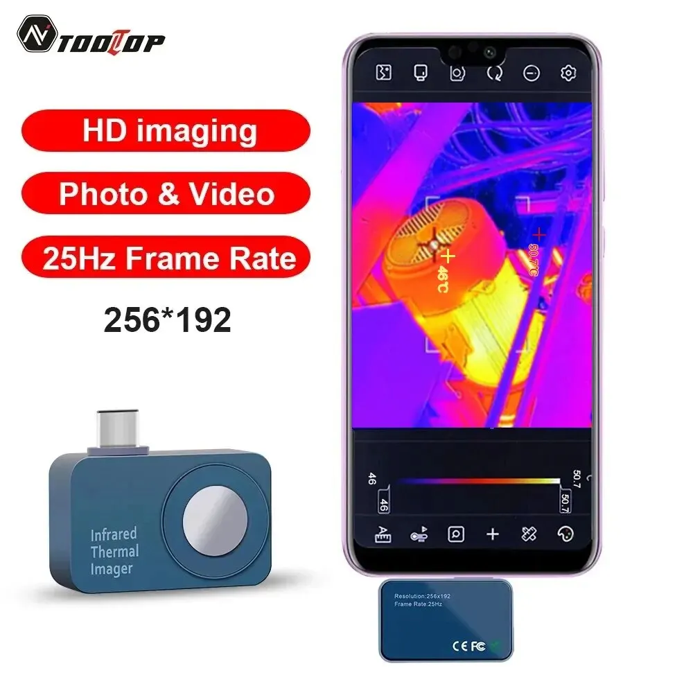 256*192 Android Type-C Thermal Imager 25Hz Mobile Thermal Imaging Camera for Solar Panel Power Device Fault Detect 256*192 Android Type-C Thermal Imager 25Hz Mobile Thermal Imaging Camera for Solar Panel Power Device Fault Detect