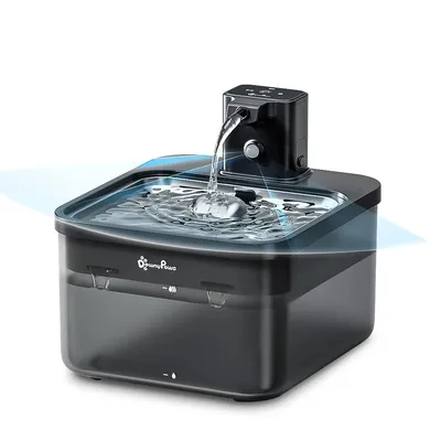 2.5L Automatic Stainless Steel Cat Water Fountain 4000mAh Wireless Pet Drinker Battery and Sensor 2 in 1 Dispenser