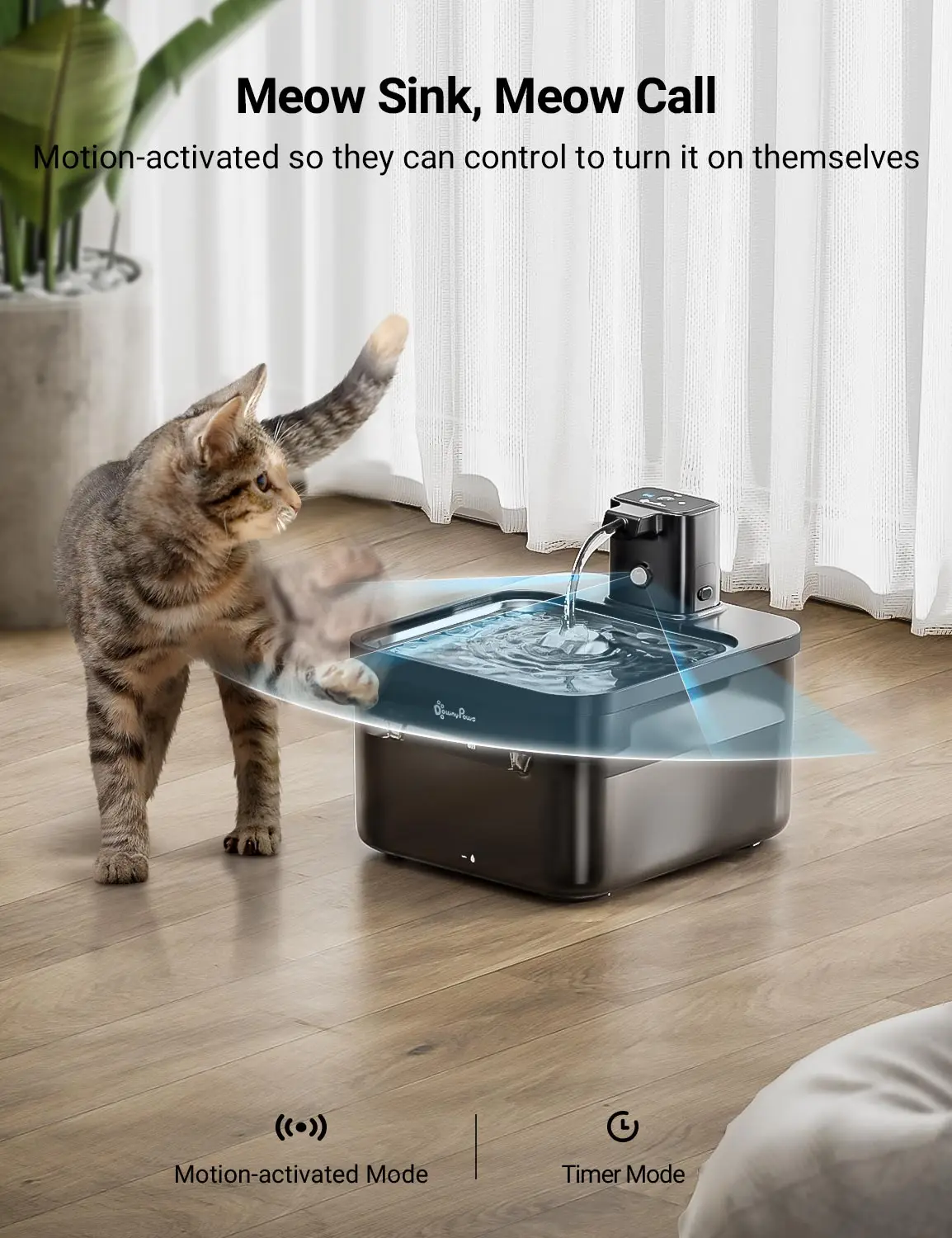 2.5L Automatic Stainless Steel Cat Water Fountain 4000mAh Wireless Pet Drinker Battery and Sensor 2 in 1 Dispenser