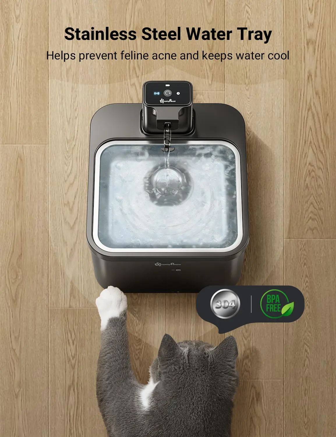 2.5L Automatic Stainless Steel Cat Water Fountain 4000mAh Wireless Pet Drinker Battery and Sensor 2 in 1 Dispenser