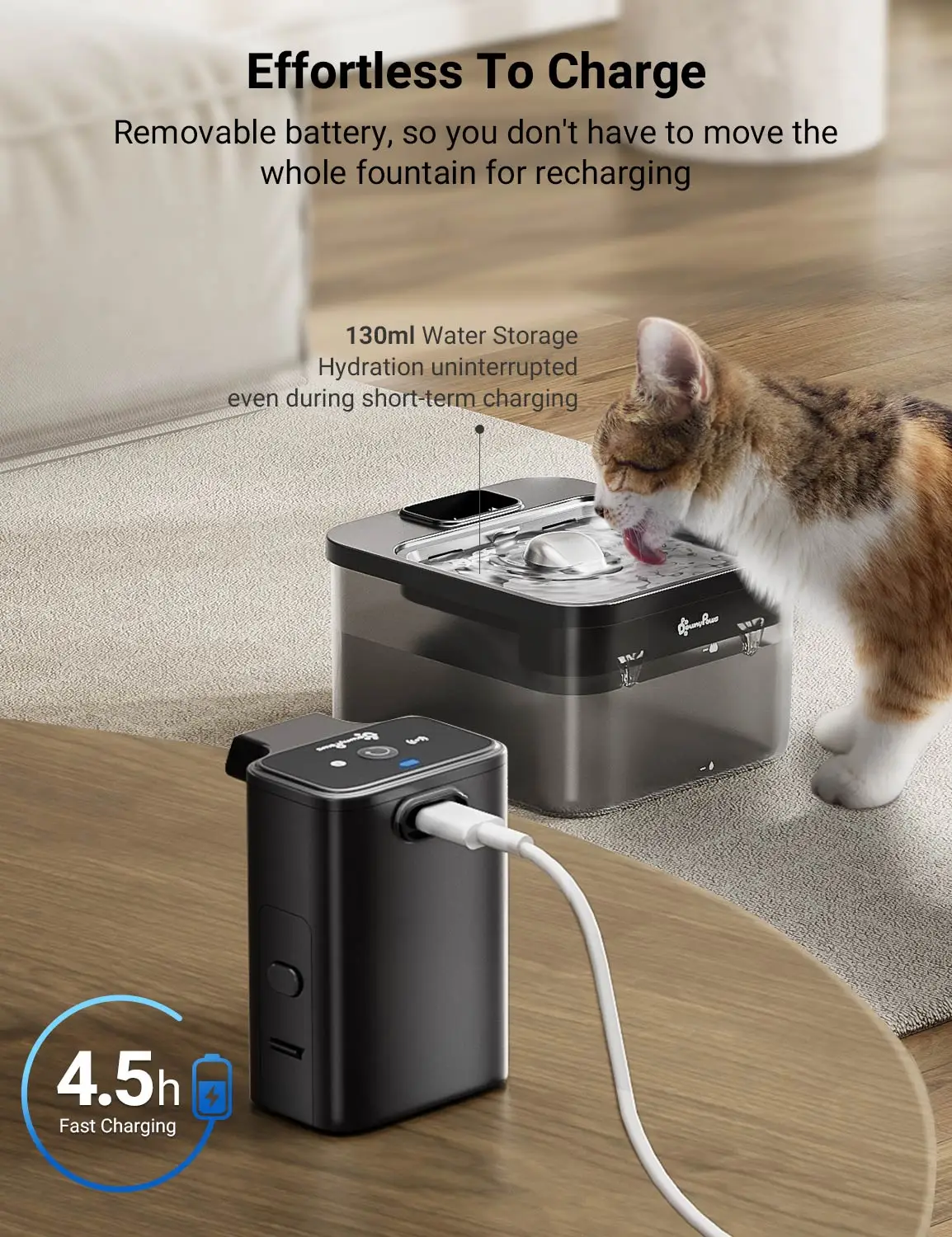 2.5L Automatic Stainless Steel Cat Water Fountain 4000mAh Wireless Pet Drinker Battery and Sensor 2 in 1 Dispenser